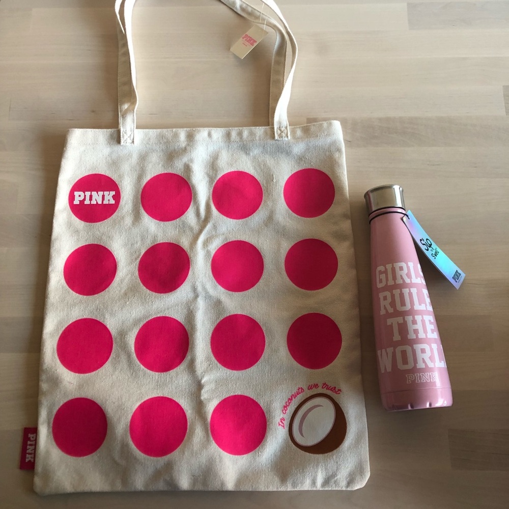 VS PINK Coconut Tote Bag And Sip Water Bottle